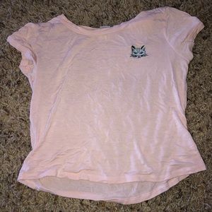 Wet Seal Embroider Cat Crop Tee Shirt Pink Medium
